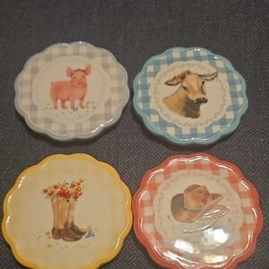 The Pioneer Woman Cork-Back Stoneware Coaster with White Scalloped Rim